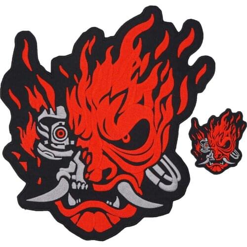 LARGE FIRE SKULL Embroidered Applique Sewing Label punk Patches Clothes Stickers Apparel Accessories Badge