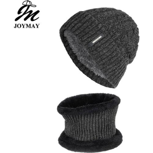 Joymay 2018 New Winter Beanies Neack Warmer Set Unisex Plain Warm Soft Scarf Skull Knitting Cap Hats Touca Gorro Caps WM127