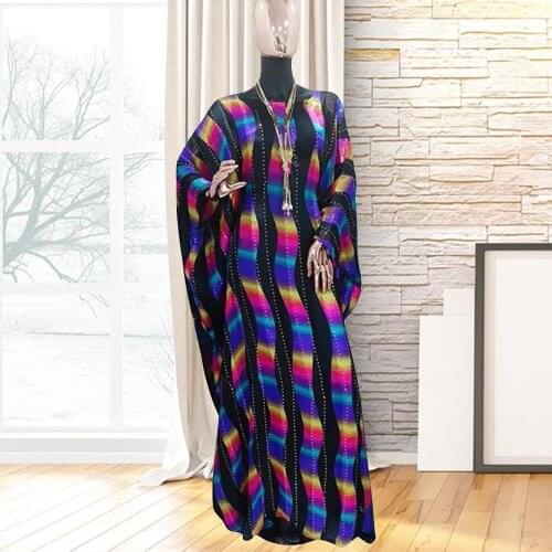 African Dresses For Women Dashiki Multicolored Stripe Patchwok Colorful Maxi Dress Robe Boubou Africaine Femme Bazin Plus Size