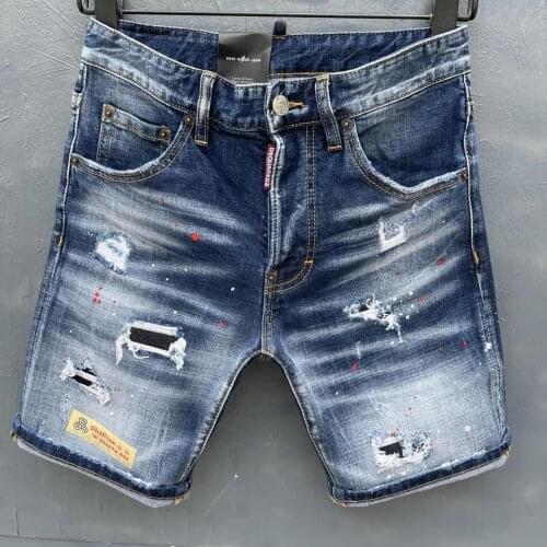 2021 Summer Italy Brand Dsquared2 Denim Shorts Fashion Wash Hole Patch Splash GYM Paint Shorts Jeans