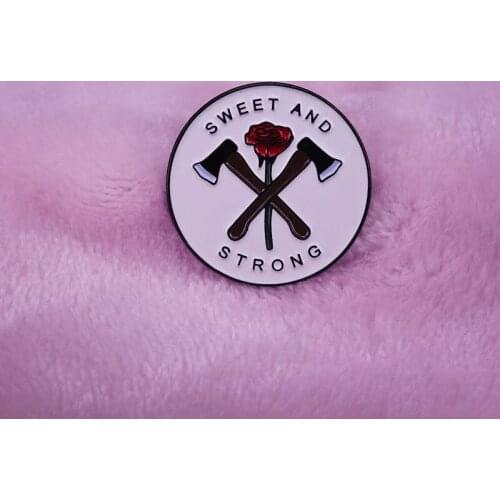 Sweet and strong rose enamel pin girl power brooch feminist pins jewelry