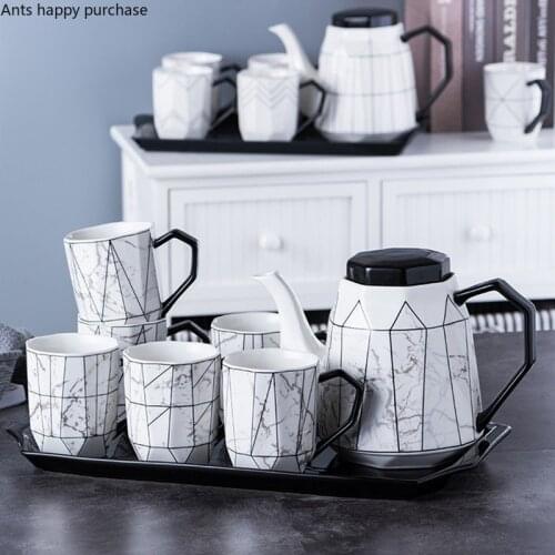 Eramic Drink Set Household Kettle Living Room Afternoon Tea Set with Tray Multiplayer Use White Cup Nordic Style Teaware Sets