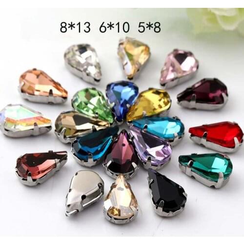 New ! mix color Fine Water Drop Crystal Glass Sew-on Rhinestones with Claw DIY Wedding Dresses and Clothes 5*8 6*10 8*13