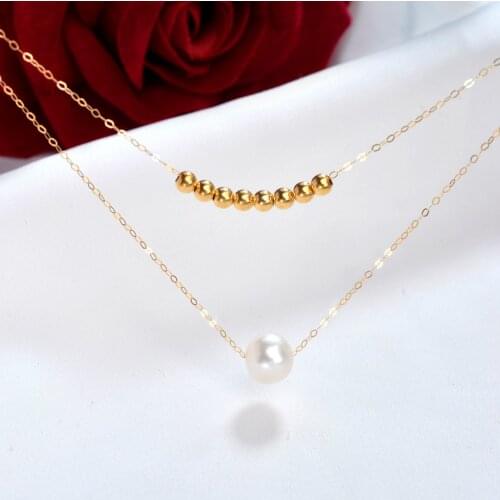 NYMPH Real 18K Gold Fine Jewelry Necklace Solid AU750 Chain Natural AKOYA Seawater Pearl and Gold Ball Pendant For Women D581