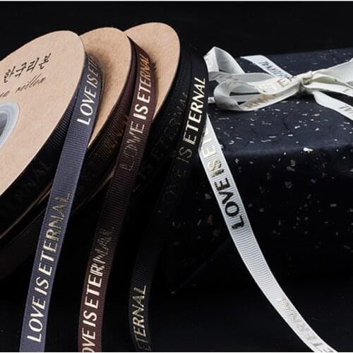 Gift Ribbon love is eternal Bronzing Letters for Gift Box Baby Shower Gold Foil Printed For Wrapping Home Decor Handmade DIY