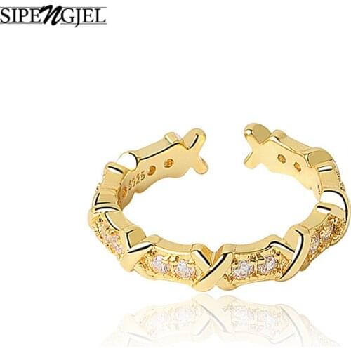 SIPENGJEL Fshion Cubic Zircon Simple Korean Gold Rings Geometric Vintage Open Rings For Women Engagement Jewelry