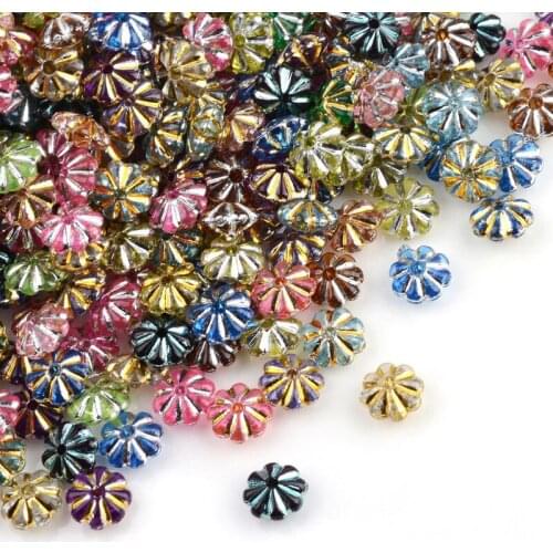 500g Plating Transparent Acrylic Beads, Metal Enlaced, Flower, Mixed Color, 6.5x6.5x3.5mm/10x11.5mm/10.5x4mm, Hole: 1mm