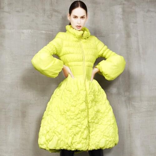 Down Jacket Female Long Skirt-Style Fluffy Down Coat Female New Explosion Was Thin Embroidery Warm Down Coat Hepburn Style F455