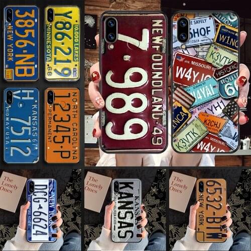 Retro Funny License Plate Number Phone case For Huawei Honor 6 7 8 9 10 10i 20 A C X Lite Pro Play black pretty hoesjes 3D prime