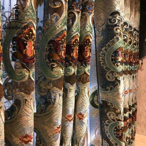 Luxury European Style Curtains for Living Room Chenille Fabric Hollow Embroidery Curtains Finished Bedroom Window Customize Size