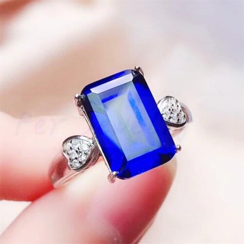 Sapphire rectangle love heart style ring Free shipping 925 sterling silver ring 4ct gemstone Fine jewelry #R991218
