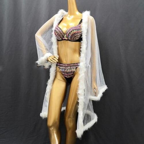 Sexy Perspective Sequins Belly Dance Jacket For Women Nightclub Bar Female Singer Stage Performance Robe DL6275