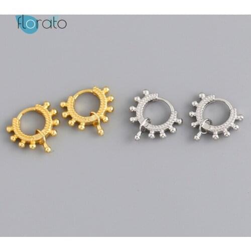 925 Sterling Silver Prevent Allergy Hoop Earrings For Women Simple Beads Earrings Gold Silver Color Earrings Fashion Jewelry