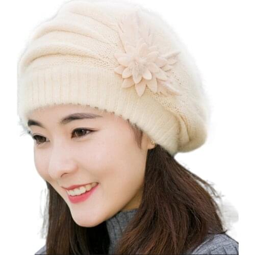 Fashion Beanie Fashion Spring Autumn Winter Hat Warm Flower Knit Crochet Cute Casual Cap For Womens Girl Female #T1P