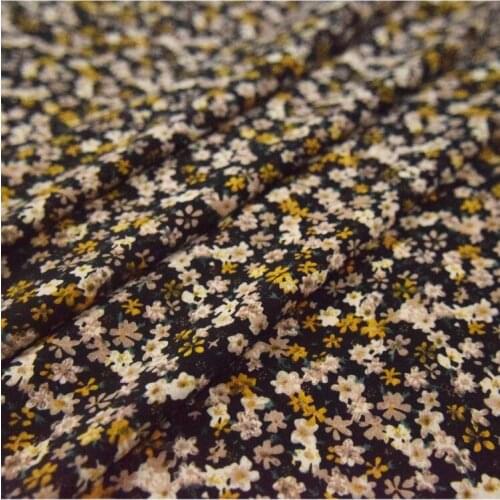 Chiffon Fabric Retro Black Background Small Floral Impermeability Korean Silk Smooth Womens Clothing, Handmade DIY Fabric