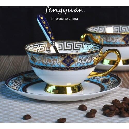 Nordic High-grade Gilded Edge Bone China Coffee Cup Saucer Fashion British Afternoon Tea Cups Set Ceramic Flower Tea Cup + Dish