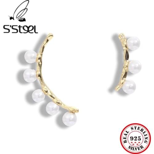 SSTEEL Shell Pearl Earrings 925 Sterling Silver Stud Earring For Women Luxury Geometric Gold Earings Pendientes Plata Jewelry