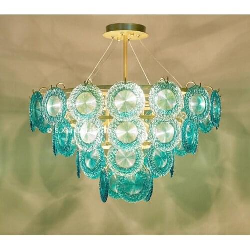 Led chandelier designer bedroom guest restaurant postmodern minimalist Nordic Mediterranean cloakroom blue glass round chandelie