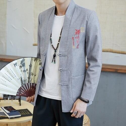 Traditional Chinese Tang Suit Tops Men Long Sleeve Kung Fu Tai Chi Uniform Cotton Shirt Blouse Coat Oriental Clothes Men 11159