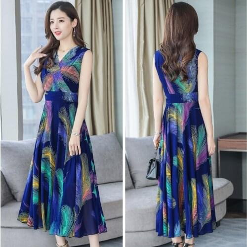 2019 Vintage Floral Chiffon Boho Maxi Sundress Plus Size Beach Vacation Midi Summer Dresses Elegant Women Bodycon Party Vestidos