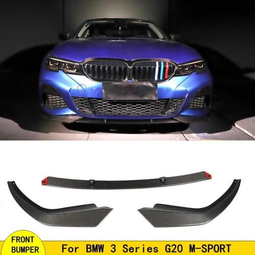 For G20 Carbon Fiber Front Chin Lip Protector for BMW 3 Series G20 M-SPORT 2019 up 3pcs/set Front Lip Bumper Spoiler