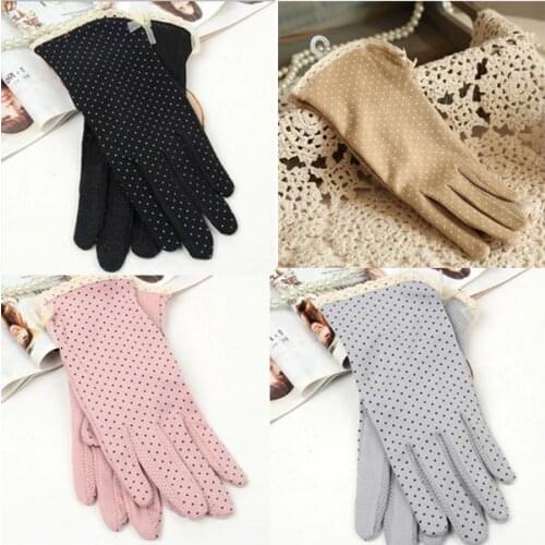 1 Pai Summer Dot Bow Glove Thin Sun Protection Women Driving Short Sunscreen Gloves Cotton Harajuku Black Cotton Glove Lace New