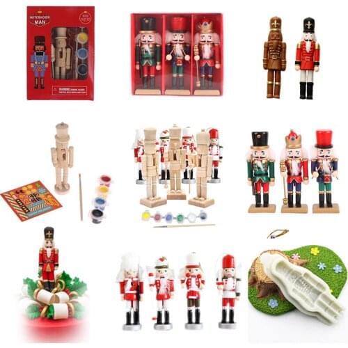 1pc DIY Mold/Wooden Nutcracker Solider Figure Model Puppet Doll Handcraft For Children Gifts Christmas Home Office Decor Display