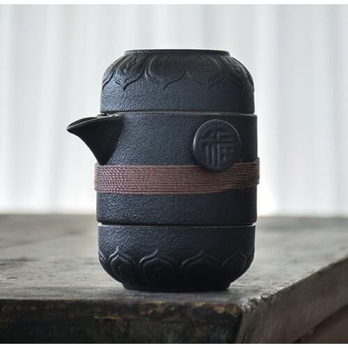 2-IN-1 Teapot and Cups Set Chinese Tea Pot Black Ceramic Outdoor Portable Travel Office Drinkware Dropshipping Center Cool Stuff
