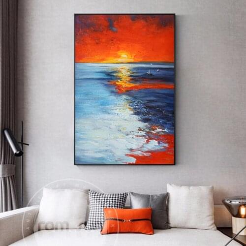 Abstract Sunset Seascape Wall Art Canvas Painting Watercolor Landscape Poster print Wall Pictures for Living Room Home Decor