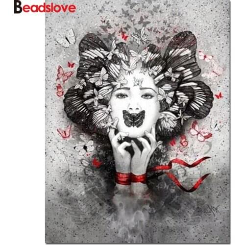 Diamond painting Black and white people cross stitch DIY craft square drill butterfly full diamond embroidery mosaic decor S25