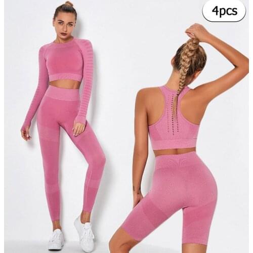 Seamless Women Yoga Sets Running Sport Gym Suits High Waist Fitness Leggings Top Gym Sportswear Long Sleeve Yoga Clothing Suit