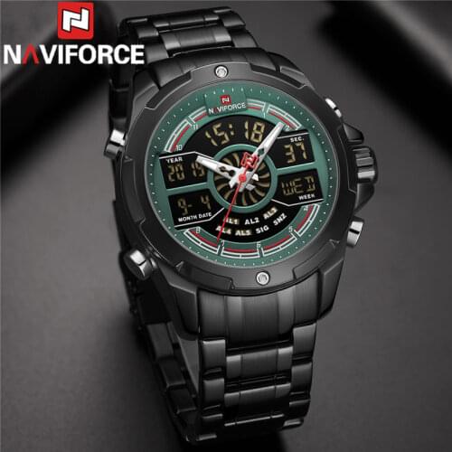 NAVIFORCE Top Brand Luxury Fashion Men Watch Quartz Digital Male Clock Military Sport Stainless Steel Green Man Wristwatch 9170