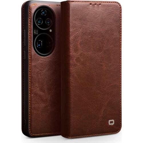 QIALINO Genuine Leather Flip Case for Huawei Ascend P50 Pure Handmade Phone Cover with Card Slots for P50 Pro