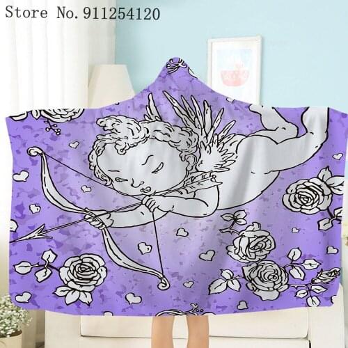Art Painting Sherpa Fleece Blanket Cartoon Angel Wearable Plush Throw Blanket for Sofa Bed Watching TV Reading Hoodie Blanket