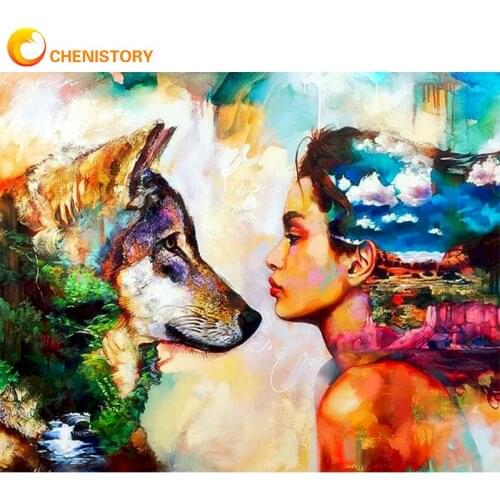 CHENISTORY Beauty And Wolf Oil Painting By Numbers For Adults Handmade DIY Framework 40x50 Frame On Canvas Home Decorations