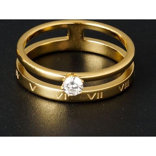 Luxury Crystal Hollow Out Ring Elegant Roman Numerals Rings for Women Gold Color Titanium Stainless Steel Ring Brand Jewelry