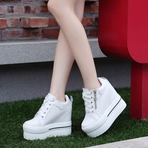 High Wedge Sneakers Women Chunky PU Leather Casual Sneaker Women Schoes Lace Up Womens Trainers White Sport Shoes Woman Sneakers