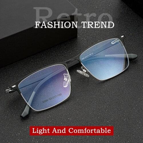 Mens Ultralight Half-Frame Myopia Anti-Blue Light Glasses Frame Retro Square Hyperopia Optical Prescription Glasses Frame 3068G