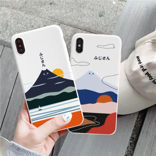 Abstract art Cat Mount Fuji Japan cartoon phone case for iphone 12 XS MAX 11 Pro max X XR 7 plus 8 plus TPU Soft silicon cover
