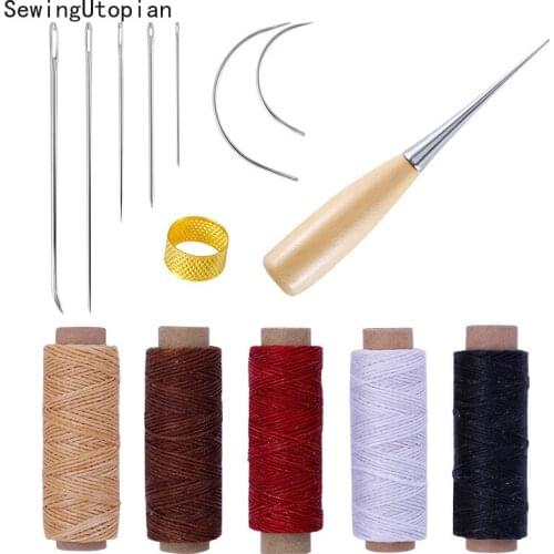 Leather Hand Sewing Suit Leathercraft Tool Set Needle Leather Waxed Thread Cord Drilling Awl and Thimble for Leather Repair