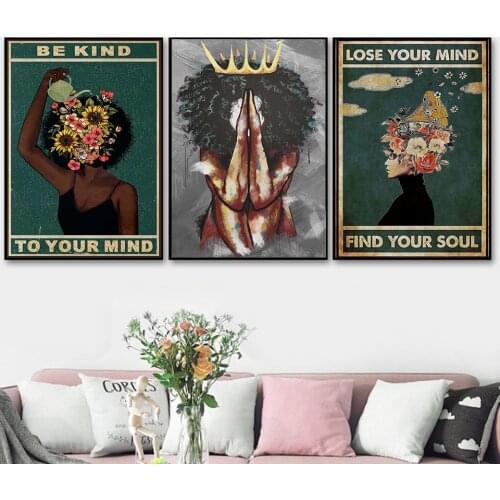 Black Girl Health Mental Be Kind To Your Mind Canvas Painting Wall Nordic Posters and Prints Wall Pictures for Living Room Decor