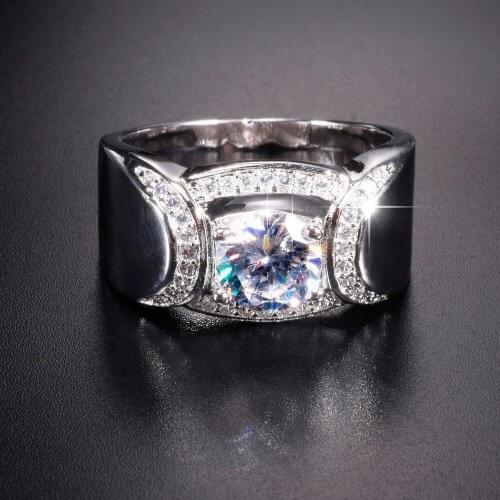 Real Solid 100% 925 Sterling silver Rings Wedding Jewelry for Men Luxury Round cut 2ct Simulated Diamond Ring US Size 8-13