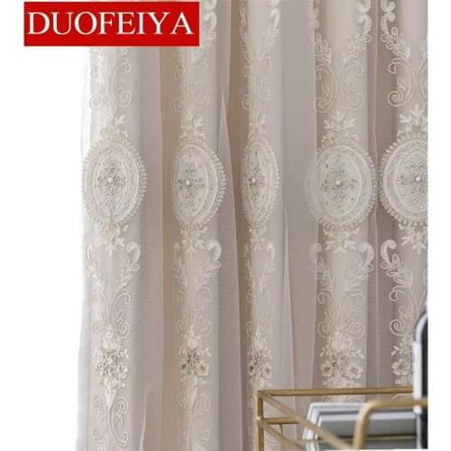 2021 New European-style Curtains Luxury Embroidered with Beads Tulle Curtains for Living Room Bedroom Beige Blackout Drapes