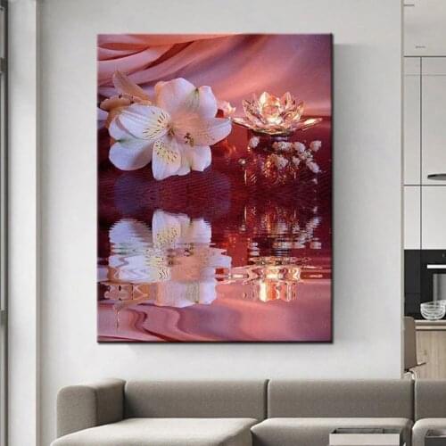 New 5D DIY Diamond Painting Cross Stitch lotus Full Diamond Embroidery Flowers Diamond Mosaic Rhinestones Paintings gift