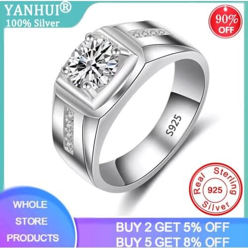 New 925 Sterling Silver Big Zircon Stone Rings for Man Fashion Wedding Engagement Ring Silver 925 Jewelry MJZ007