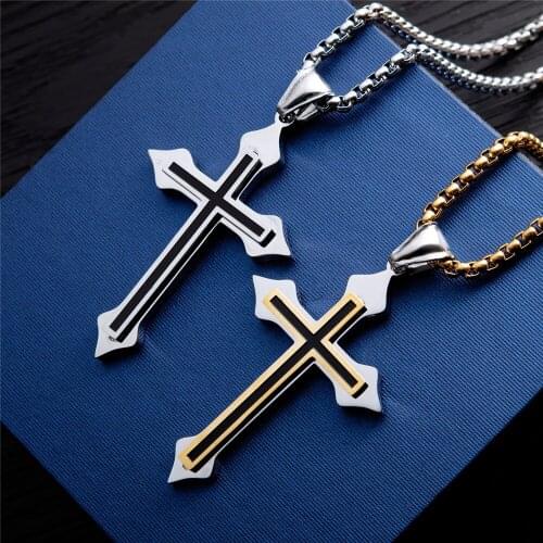 Top Quality Stainless Steel Silver Gold Color Cross Shape Pendant Necklace New Trendy Fashion Necklaces Jewelry Gift for Men