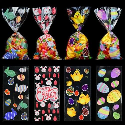 Easter Decor Gift Bag Rabbit Eggs Chicken Print Cellophane Self-adhesive Cookie Packing Plastic Bags Happy Easter Party Supplies