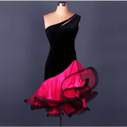 Velvet Sleeveless Dance Latin Dress Sexy Flamenco Dancing Costumes Adult Stage Show Skirt Rumba Chacha Dancewear 4 Colors B0072