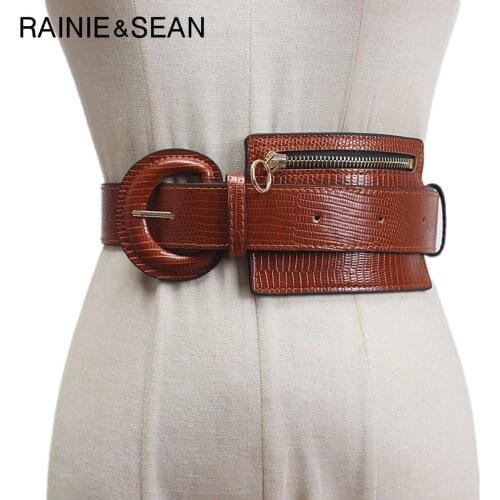 RAINIE SEAN Womens Belt Bags Vintage Women Designer Belt Pu Leather Fanny Pack Belts Female Waistbands for Dress Accessories
