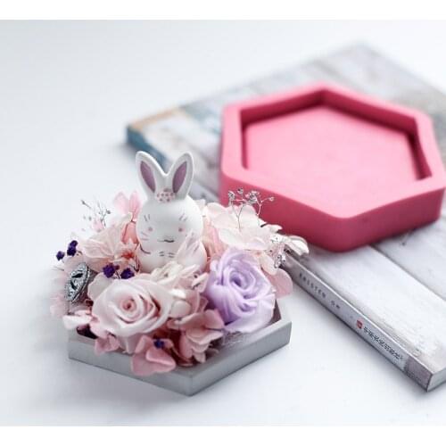 Hexagon Geometric Concrete Gypsum Mold DIY Flower Pot Tray Molds Candle Holder Soap Mould Cement Clay Casting Tools
